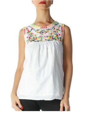 J Crew Factory Embroidered Linen Blend Floral Tank Sz 2